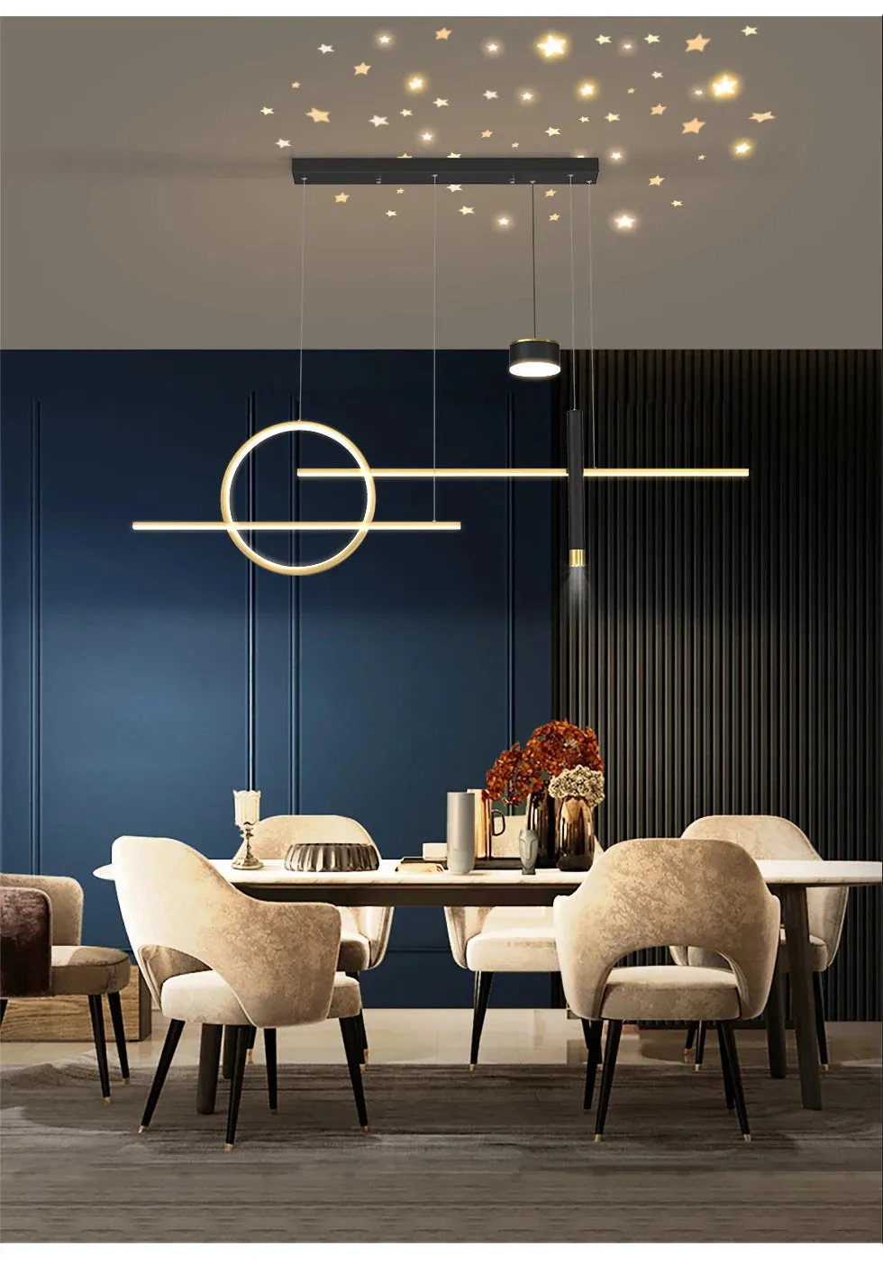 QIYI Yume Black / Gold Nordic Style LED pendant lights hanging lamps with Stars Projector