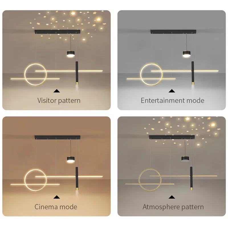 QIYI Yume Black / Gold Nordic Style LED pendant lights hanging lamps with Stars Projector