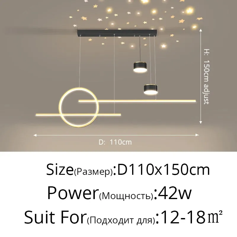 QIYI Yume Black / Gold Nordic Style LED pendant lights hanging lamps with Stars Projector
