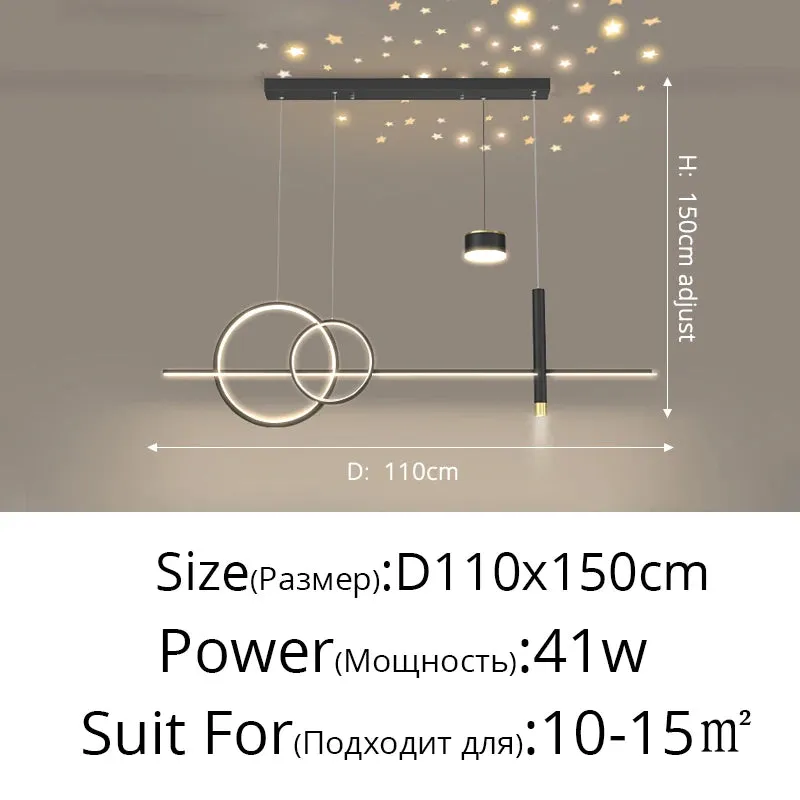 QIYI Yume Black / Gold Nordic Style LED pendant lights hanging lamps with Stars Projector