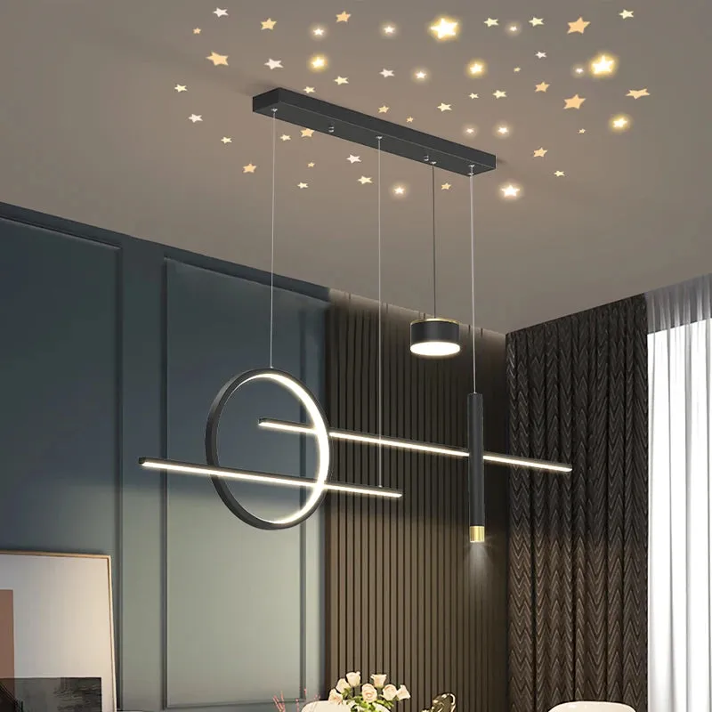 QIYI Yume Black / Gold Nordic Style LED pendant lights hanging lamps with Stars Projector