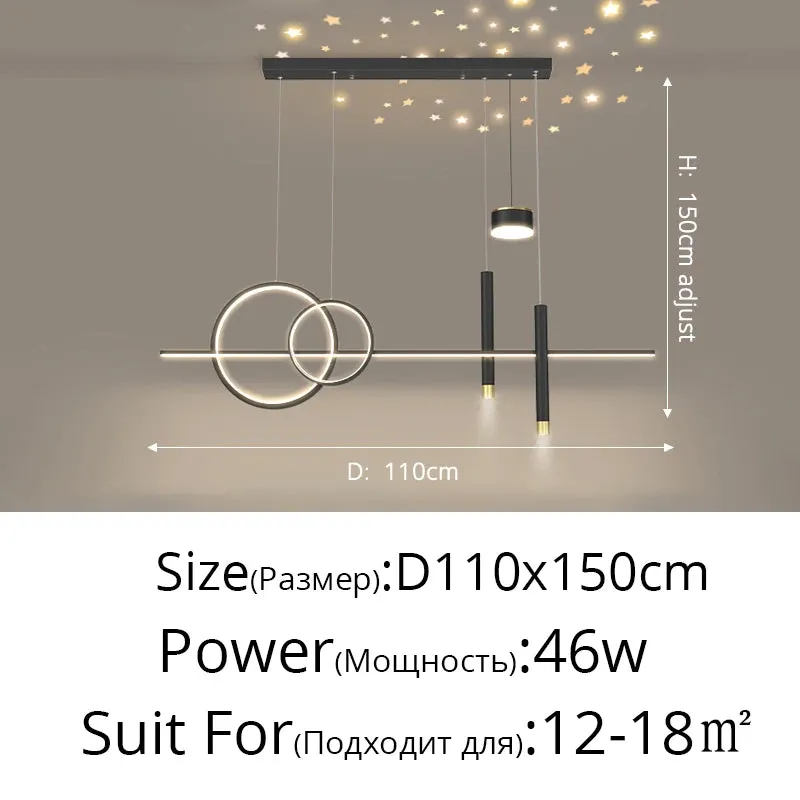 QIYI Yume Black / Gold Nordic Style LED pendant lights hanging lamps with Stars Projector