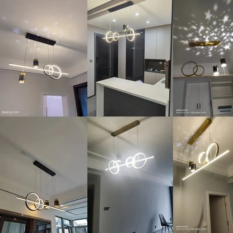 QIYI Yume Black / Gold Nordic Style LED pendant lights hanging lamps with Stars Projector