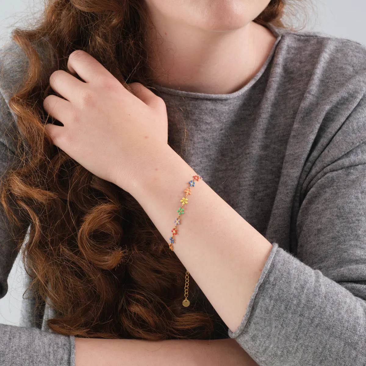 Rainbow Flowers Gold Bracelet