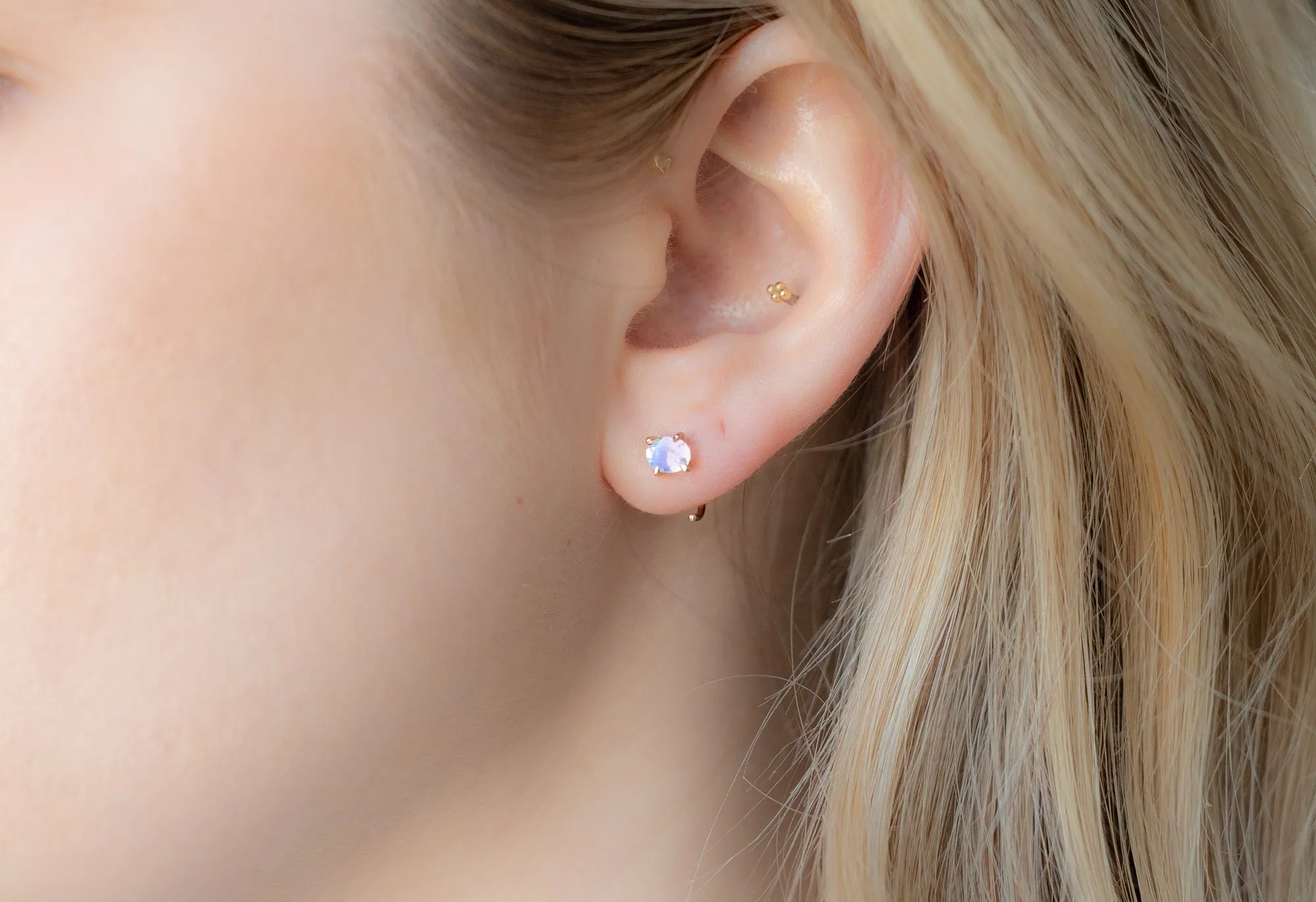 Rainbow Moonstone Huggie Stud Earrings
