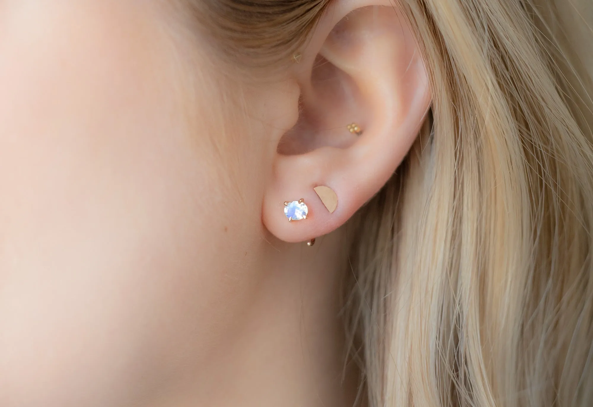 Rainbow Moonstone Huggie Stud Earrings