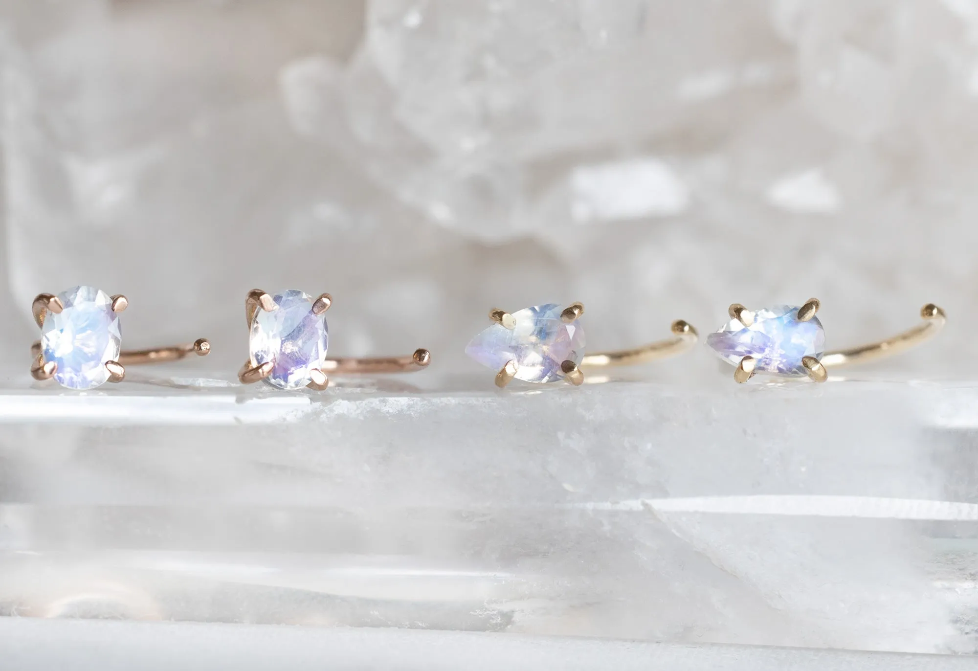 Rainbow Moonstone Huggie Stud Earrings