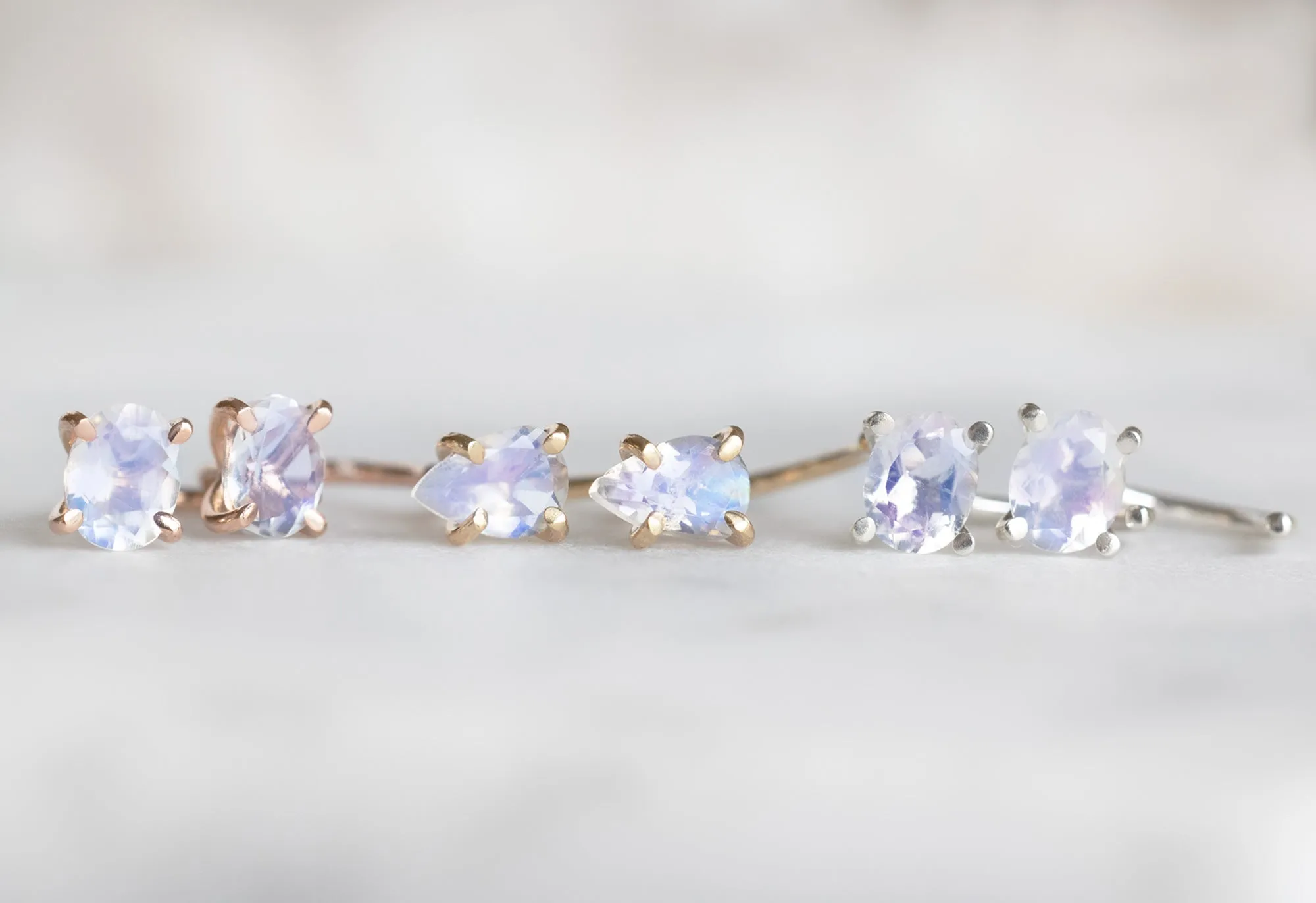 Rainbow Moonstone Huggie Stud Earrings