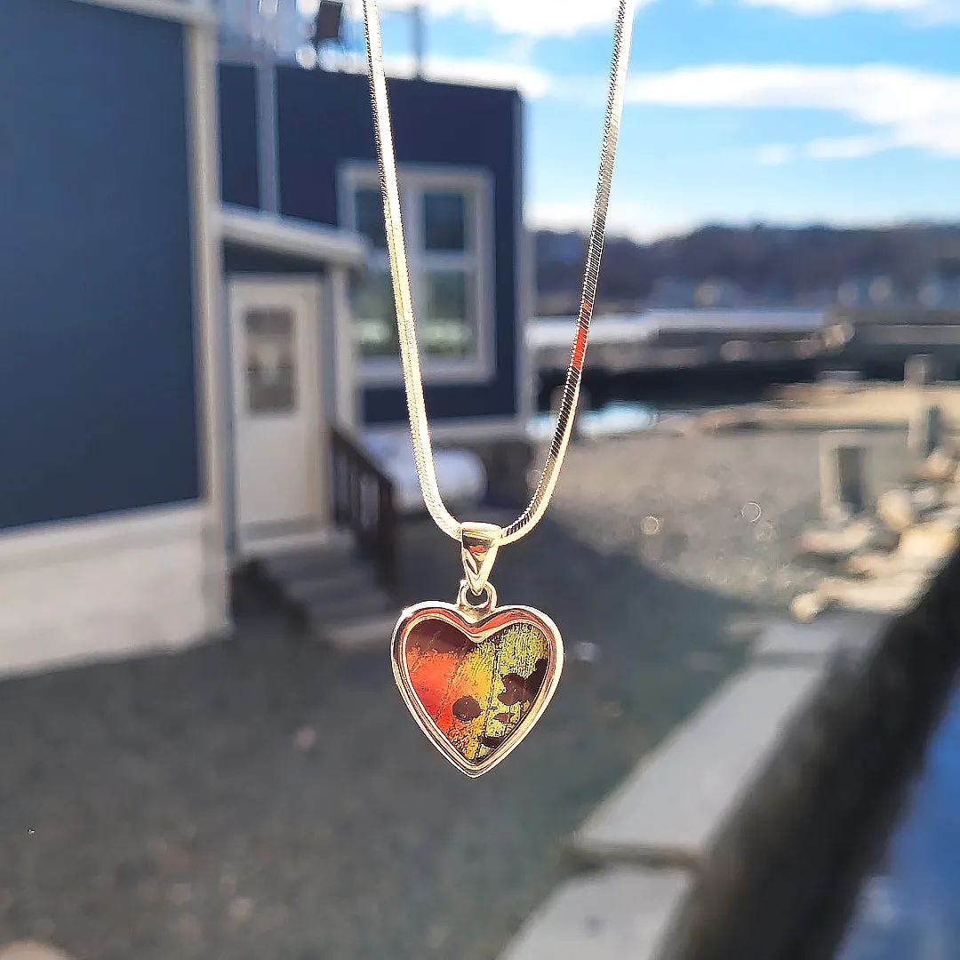 Real Butterfly Wings and Sterling Silver Heart-Shaped Reversible Pendant