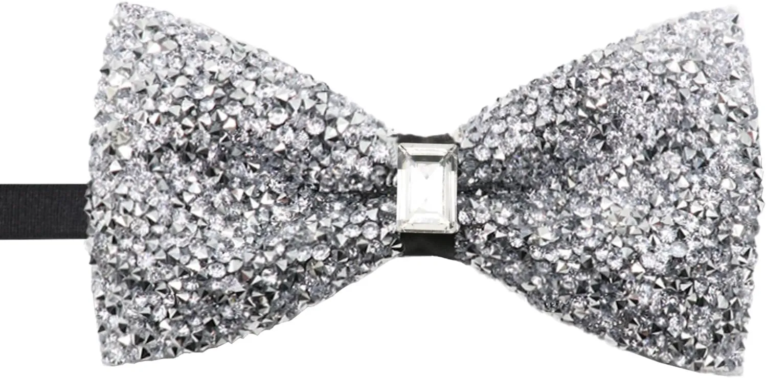 Rhinestone Bow Tie for Men Pre-tied Adjustable Bowtie, Sparkly Men's Bow Ties for Wedding Party Banquet Prom