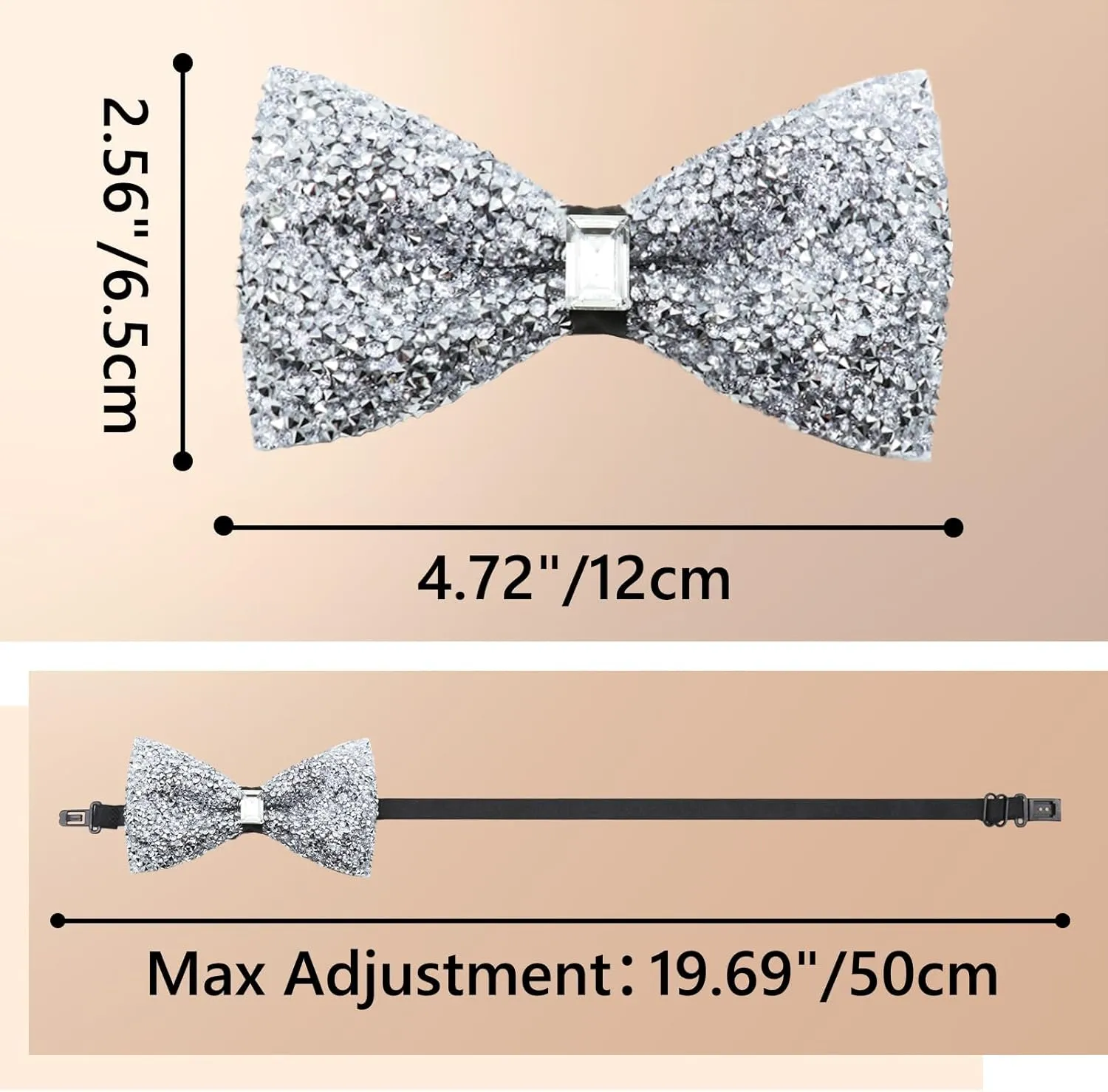 Rhinestone Bow Tie for Men Pre-tied Adjustable Bowtie, Sparkly Men's Bow Ties for Wedding Party Banquet Prom