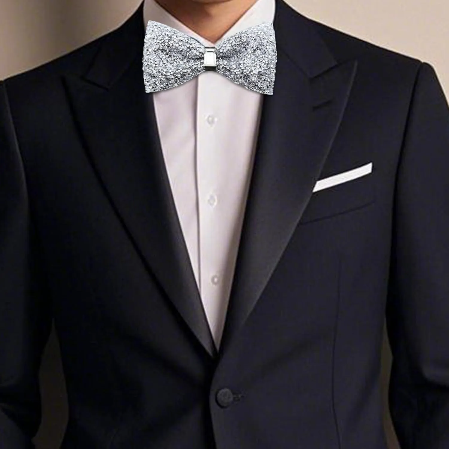 Rhinestone Bow Tie for Men Pre-tied Adjustable Bowtie, Sparkly Men's Bow Ties for Wedding Party Banquet Prom