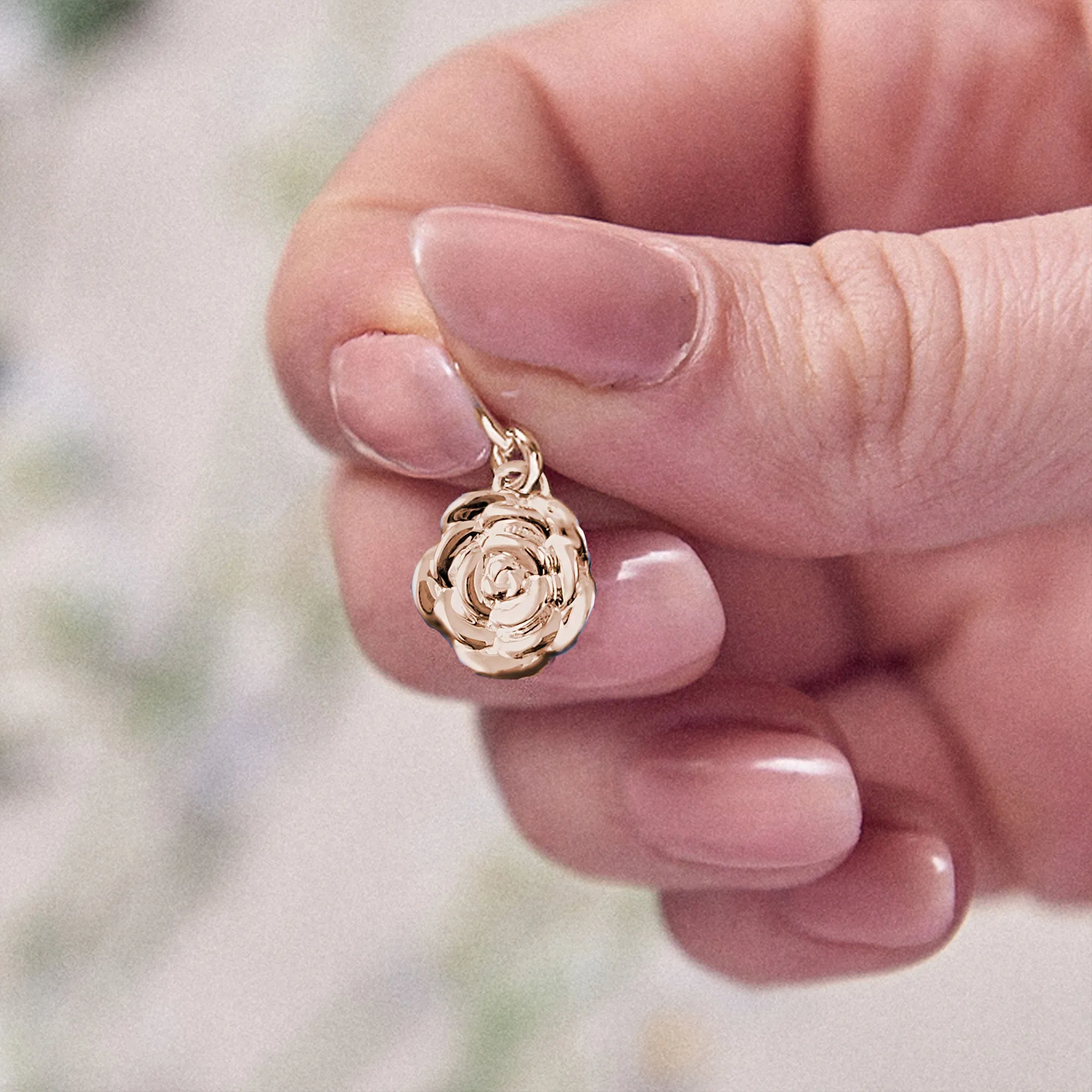 Rose Flower Personalised Solid Rose Gold Charm