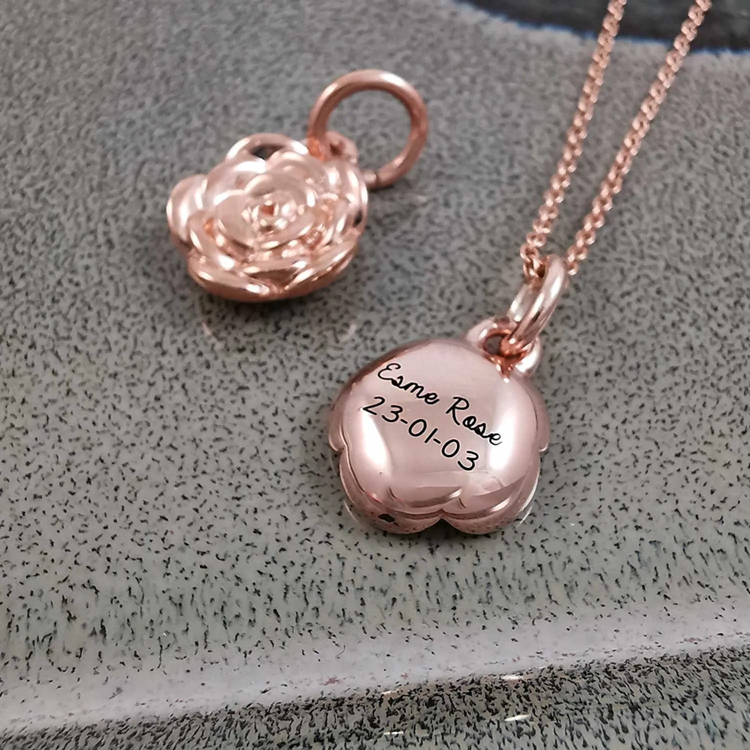 Rose Flower Personalised Solid Rose Gold Charm