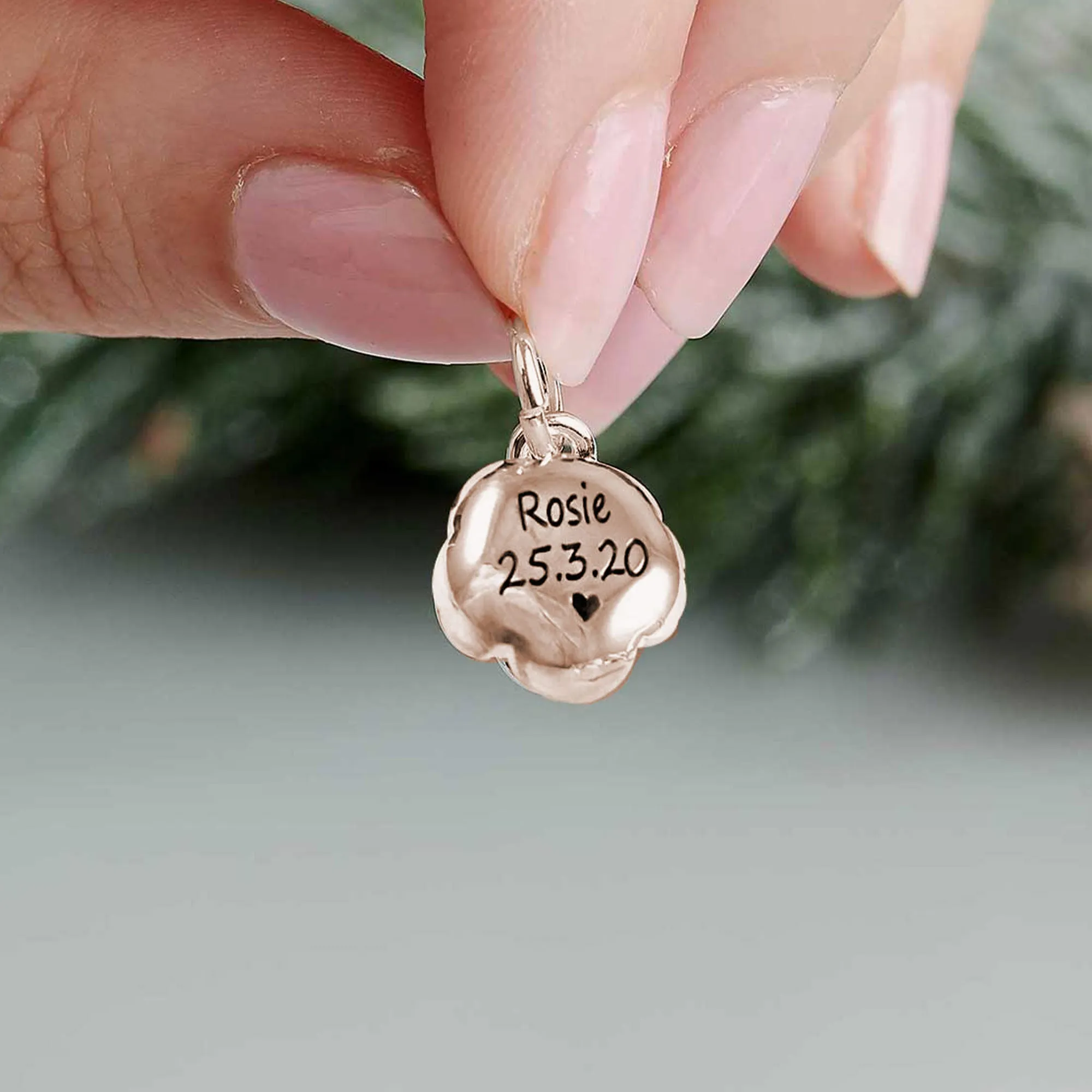 Rose Flower Personalised Solid Rose Gold Charm