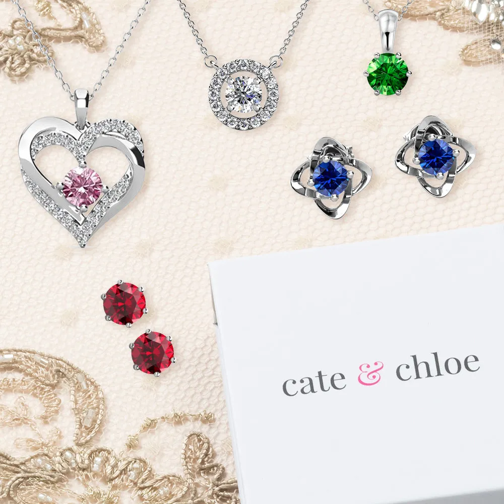 Royal July Birthstone Ruby Necklace, 18k White Gold Plated Silver Halo Necklace with Round Cut Crystal