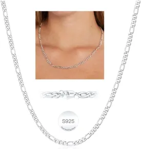 S925 Sterling Silver Figaro Chain Necklace for Women Girls 3mm/5mm Thick Sturdy & Colourfast Women's Chain Necklaces Jewelery for Women Girls 14/16/18/20/22/24/Inch