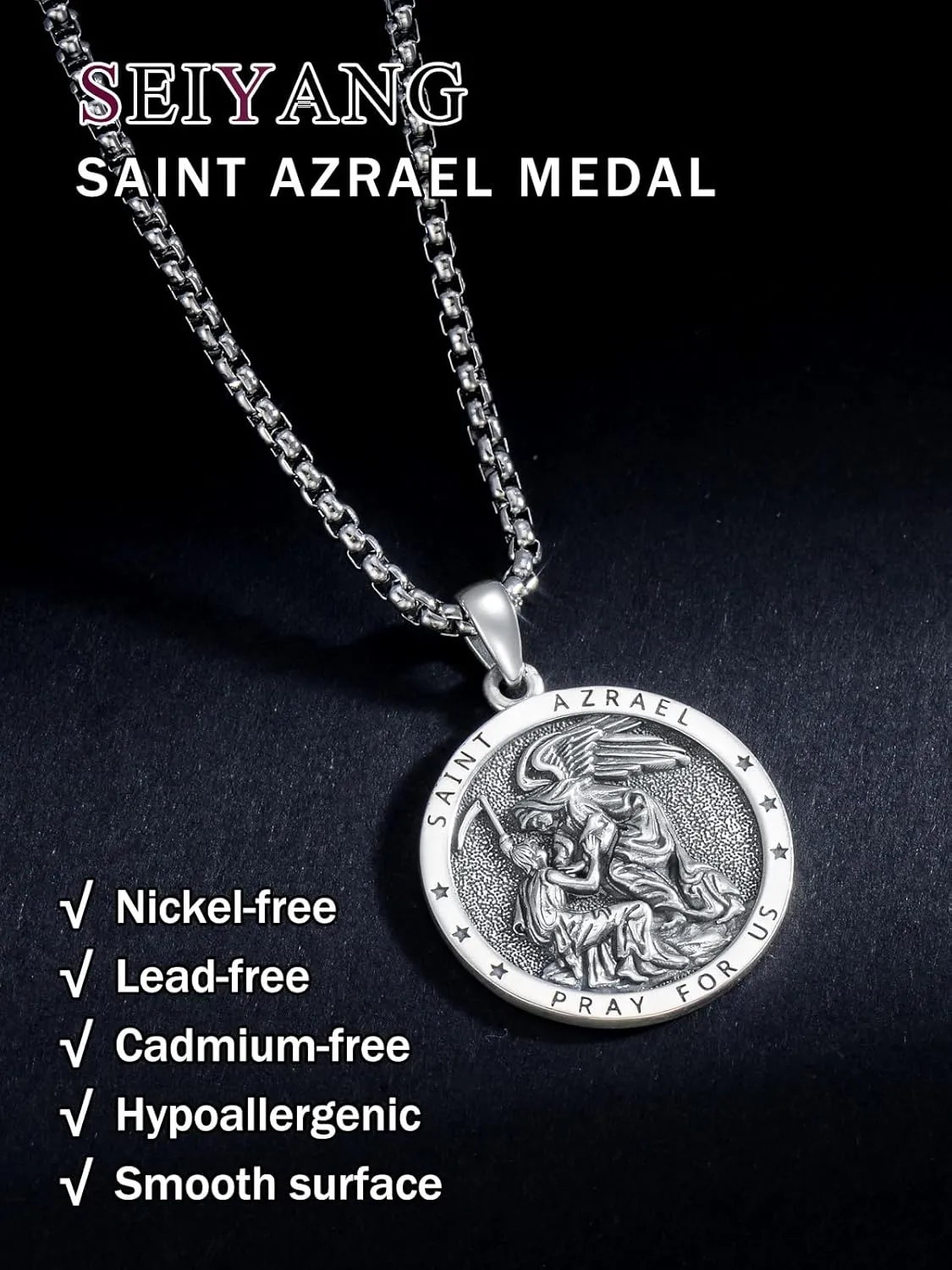 Seiyang Saint Necklace 925 Sterling Silver Patron Amulet Medal Jewelry for Men Women (with Gift Box)