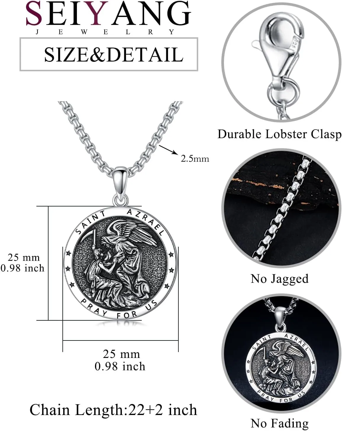 Seiyang Saint Necklace 925 Sterling Silver Patron Amulet Medal Jewelry for Men Women (with Gift Box)