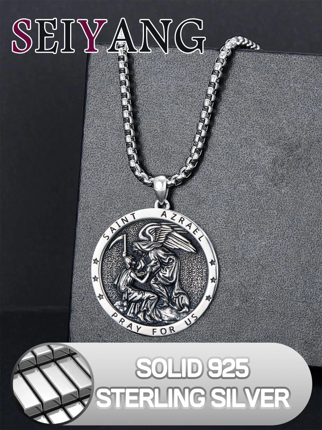Seiyang Saint Necklace 925 Sterling Silver Patron Amulet Medal Jewelry for Men Women (with Gift Box)
