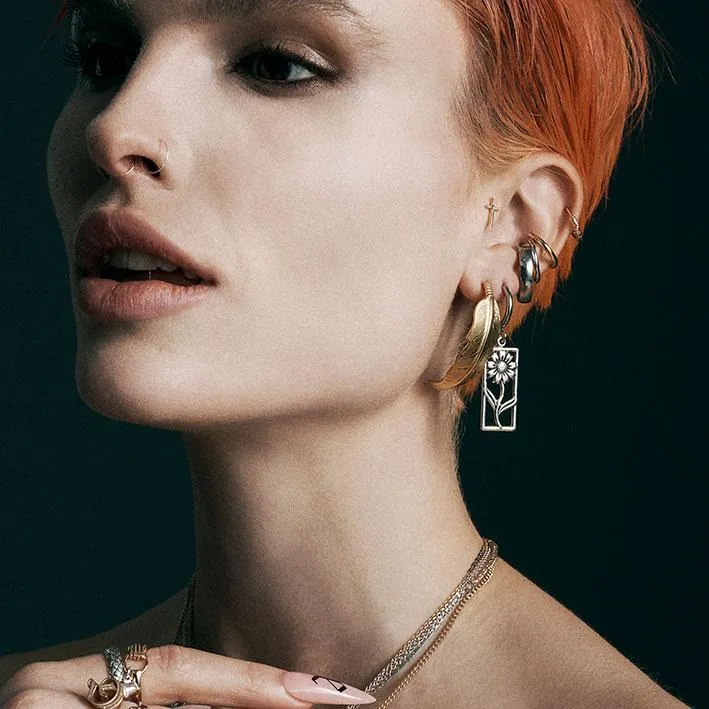 SERENA. Sunflower Hoop Earrings - Silver