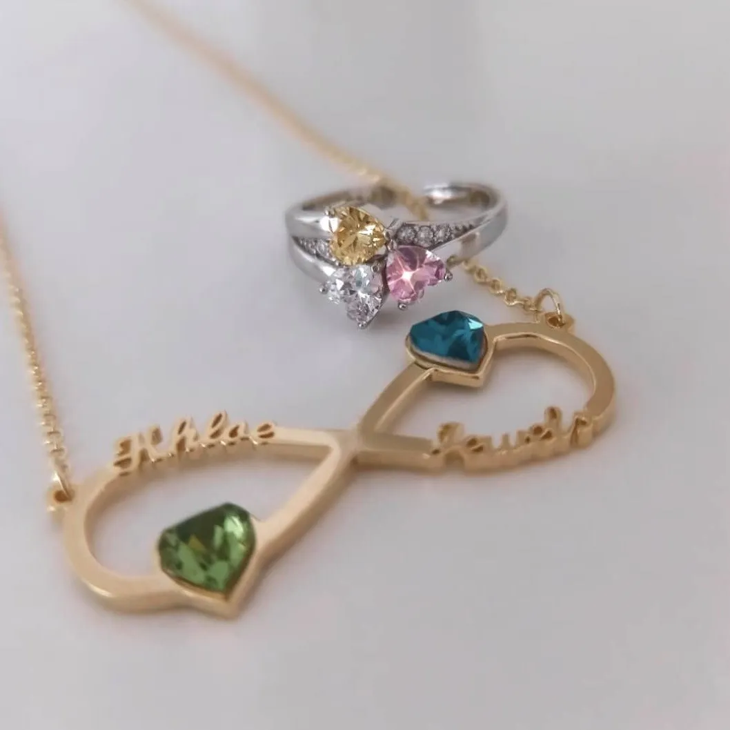 Serene Heart CZ Custom Birthstones Ring