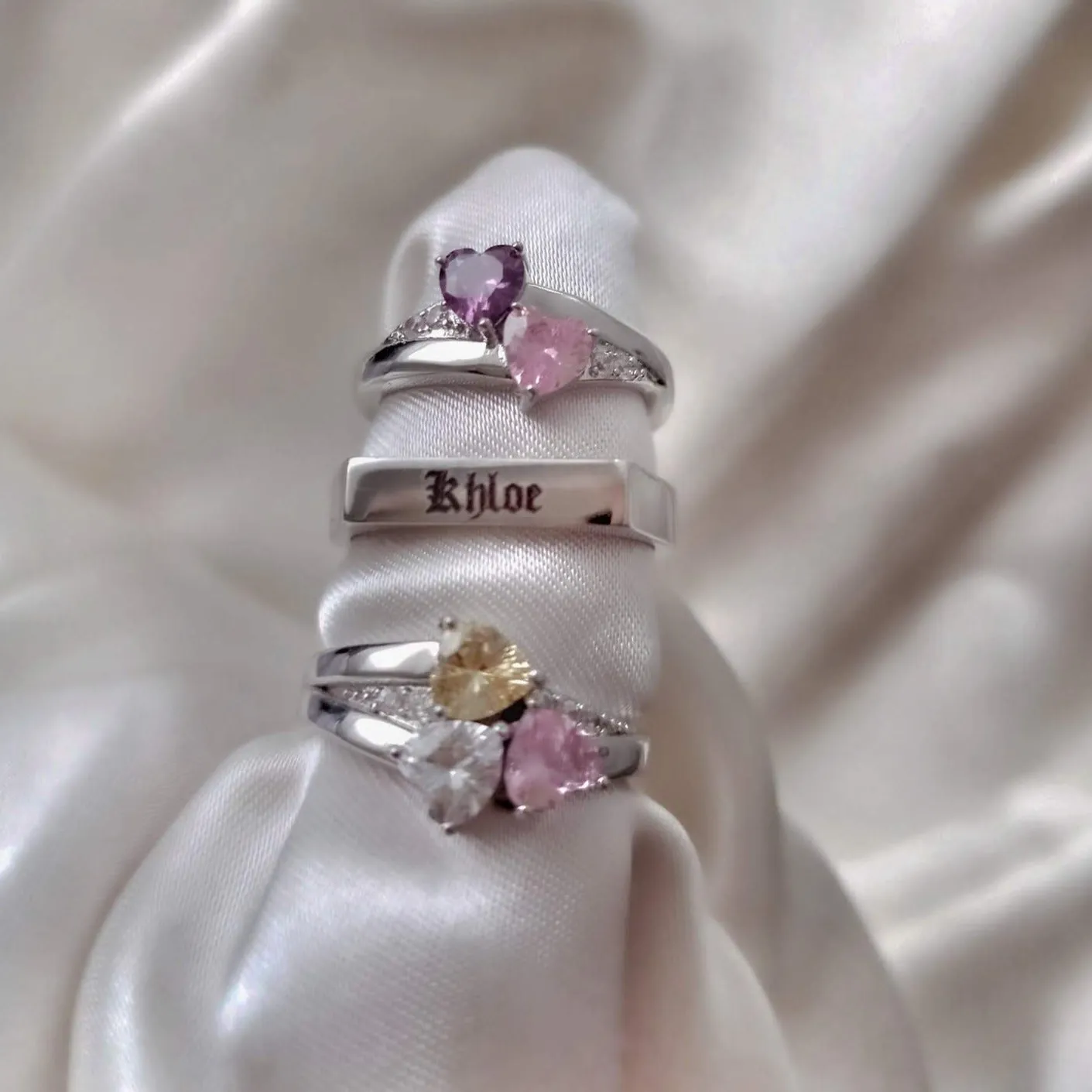 Serene Heart CZ Custom Birthstones Ring