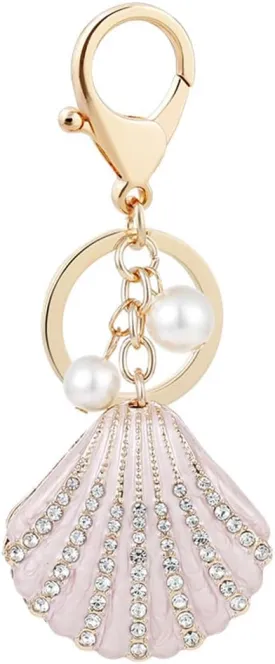 Shell Design Sparkling Crystal Rhinestones Keychain Handbag Charm Decoration Accessories