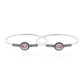 Silver Authentic Ruby Pink Gemstone Kada Payal
