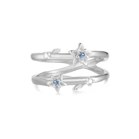 Silver Double Band Ring - Poinsettia