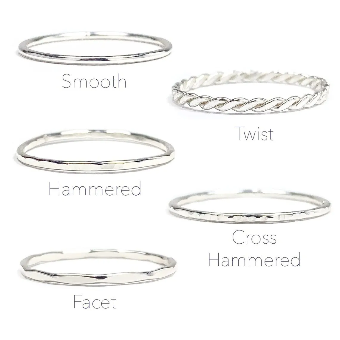 Silver Hammered Ring, 925 Sterling Silver, 18 gauge, 1mm Diameter, Made to Order, Hand Hammered Texture, Silver Stack Ring for Woman, Thin Silver Band (Sterling Silver, 1 ring- cross hammered)