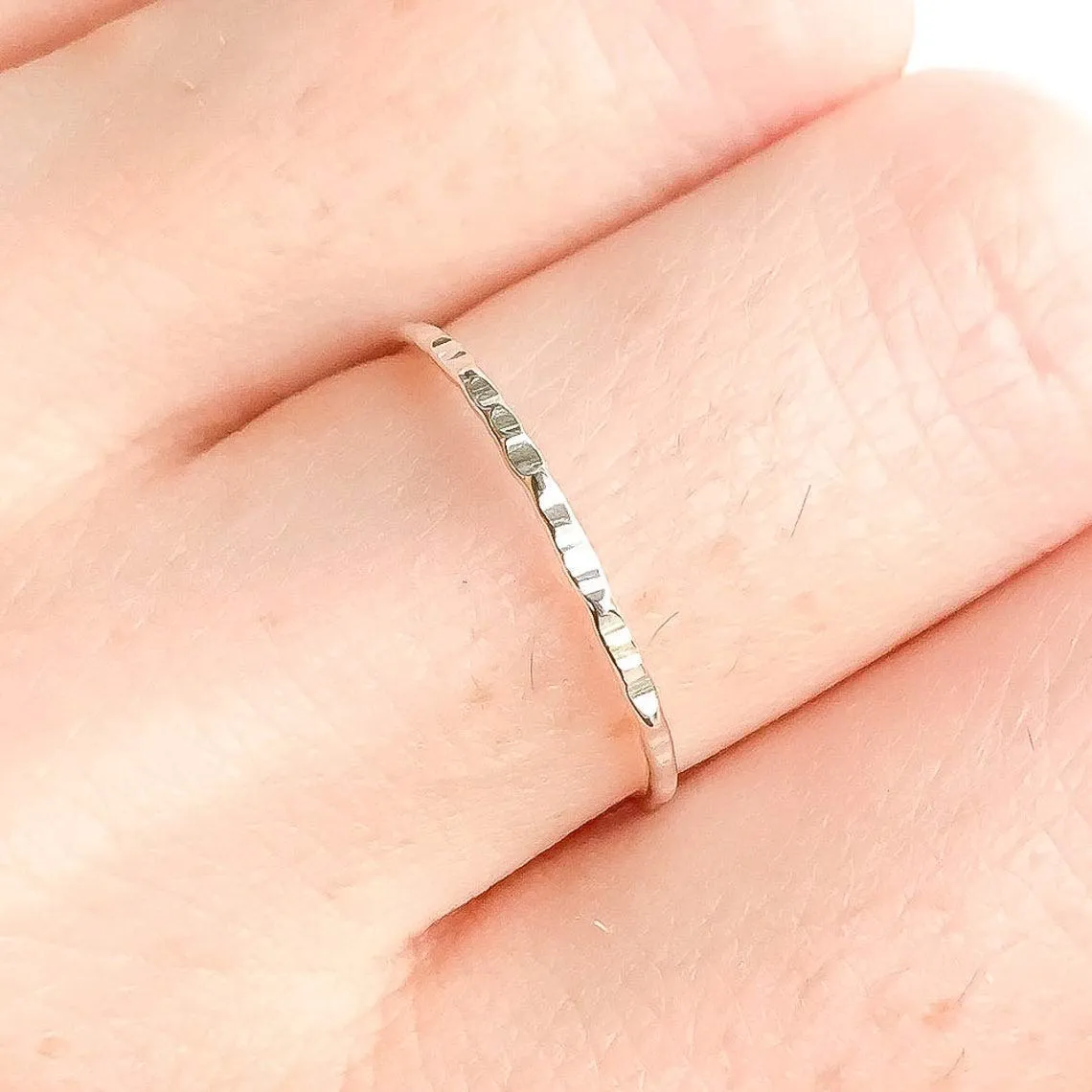 Silver Hammered Ring, 925 Sterling Silver, 18 gauge, 1mm Diameter, Made to Order, Hand Hammered Texture, Silver Stack Ring for Woman, Thin Silver Band (Sterling Silver, 1 ring- cross hammered)