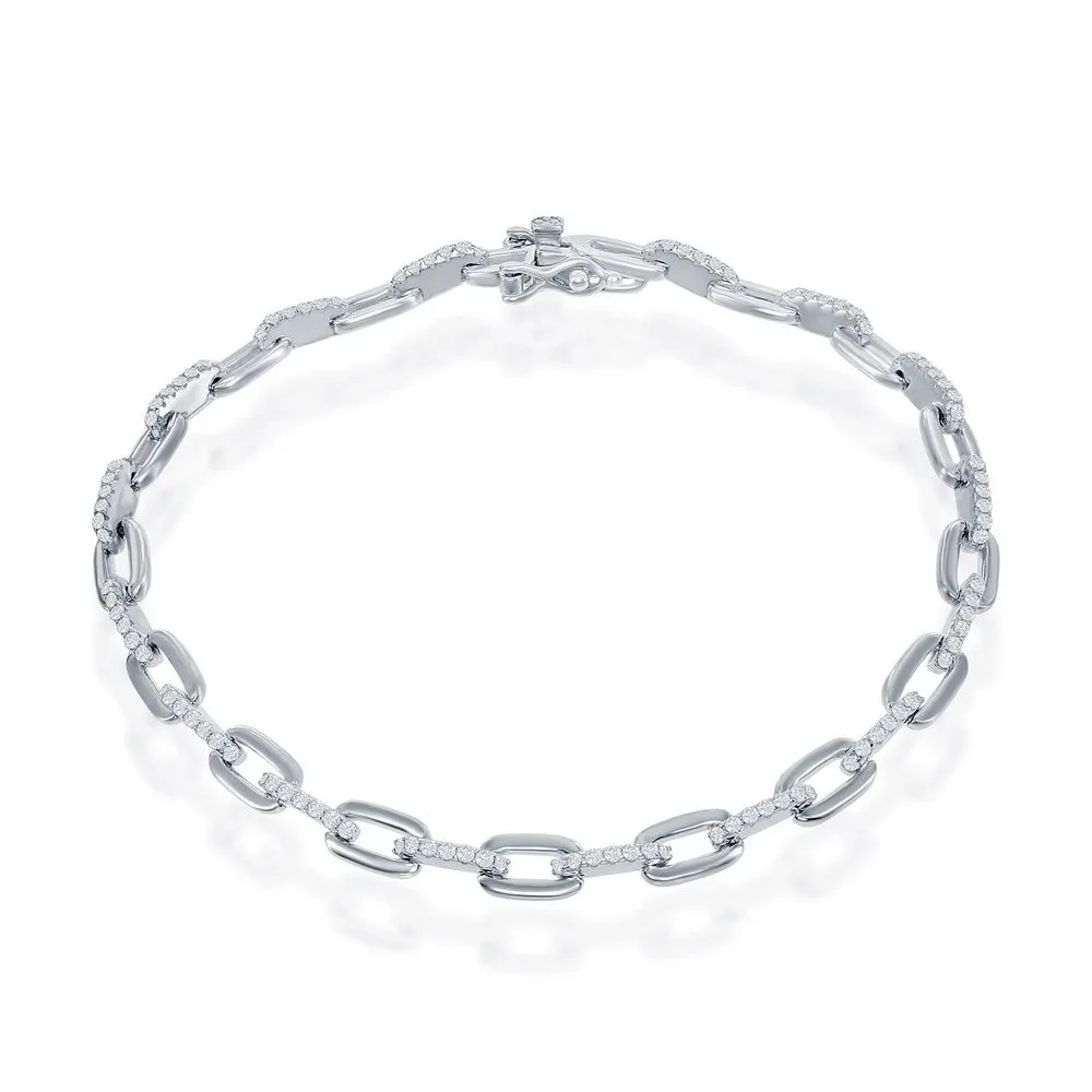 Silver Paper Clip Bracelet with CZ Adorned Links
