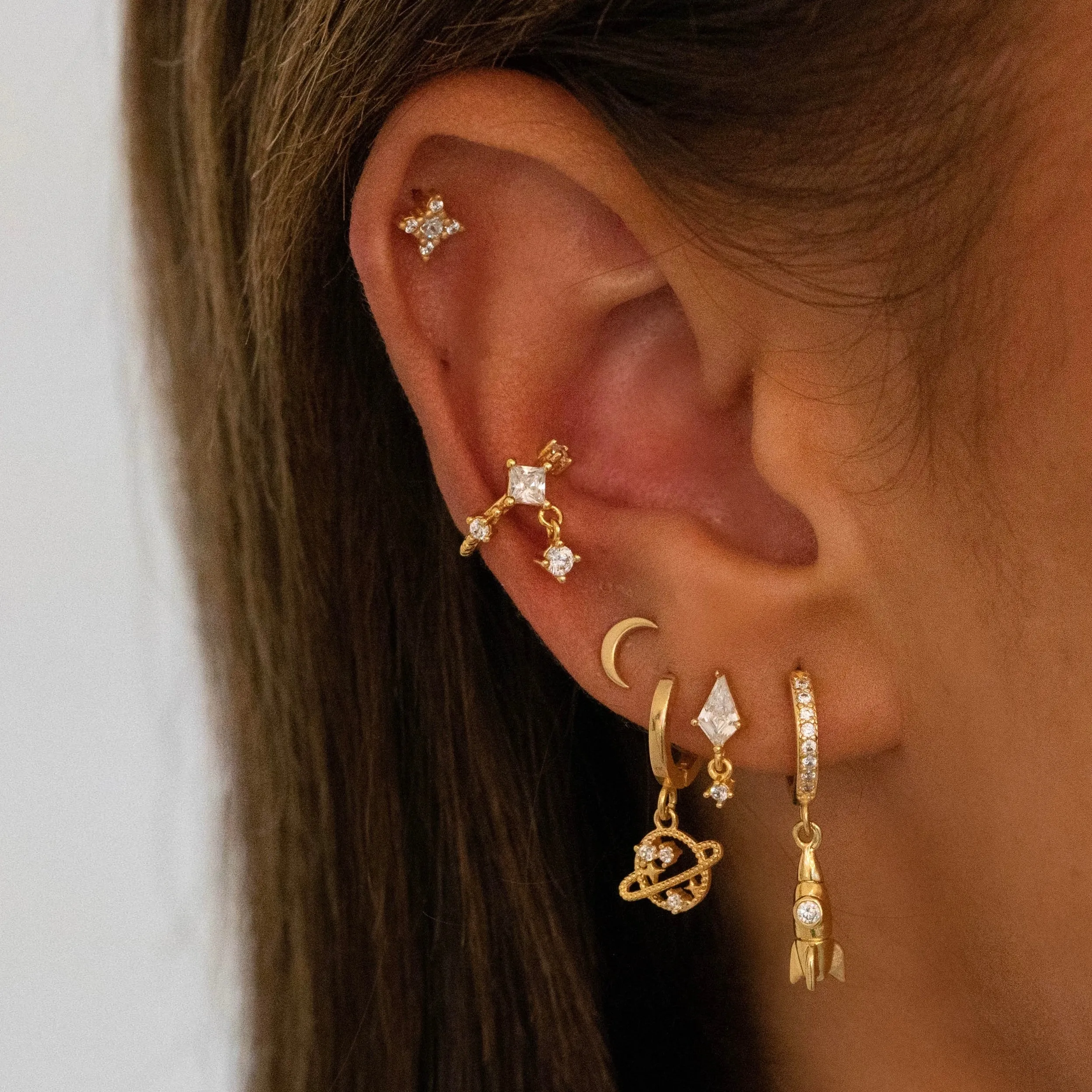 Silver Sparkly Rocketship Earring