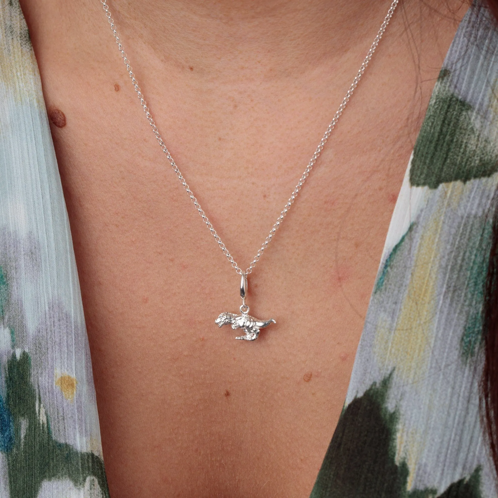 Silver T-Rex Dinosaur Charm