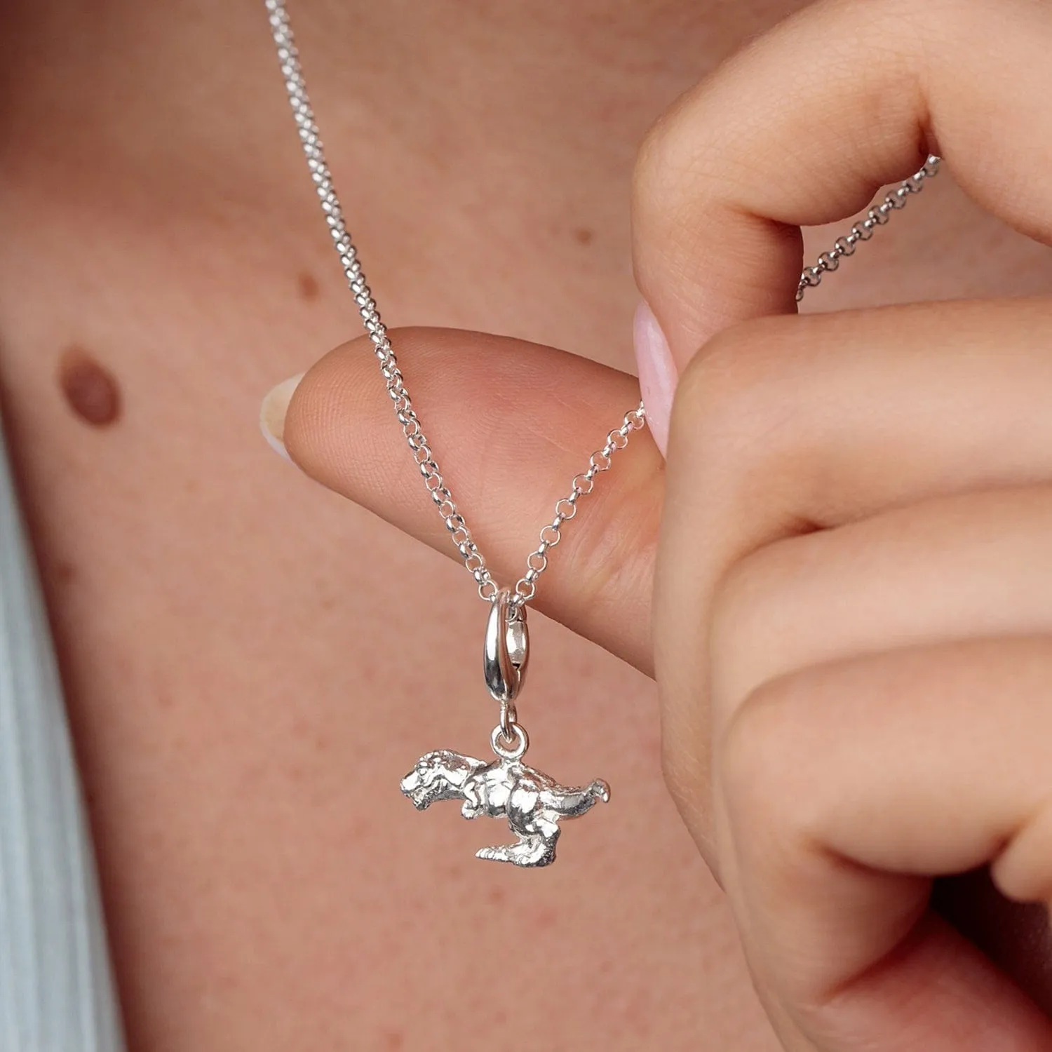 Silver T-Rex Dinosaur Charm