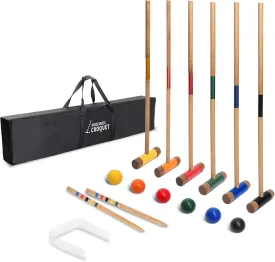 SPORT BEATS Six Player Croquet Set Premium Rubberwood Mallets with Carry Case for Backyard Outdoor Games Choose 32" or 41"