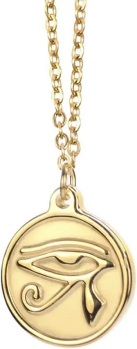 Stainless Steel 18K Gold Plated Eye of Horus Pendant Necklace,Ancient Egyptian Symbol of Protection Coin Necklace,18 inch Chain