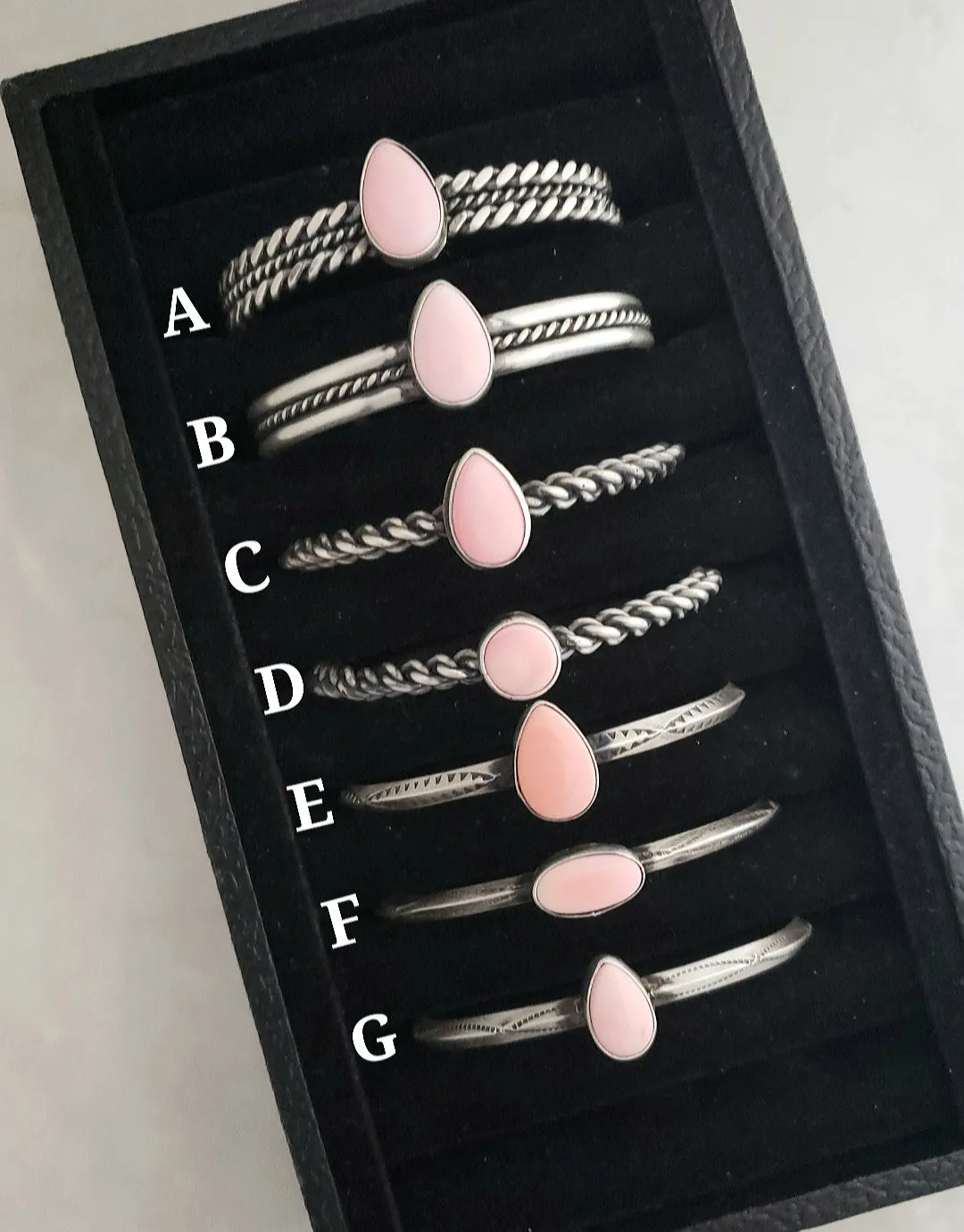 Stamped Sterling Silver Pink Conch Cuff Bracelets