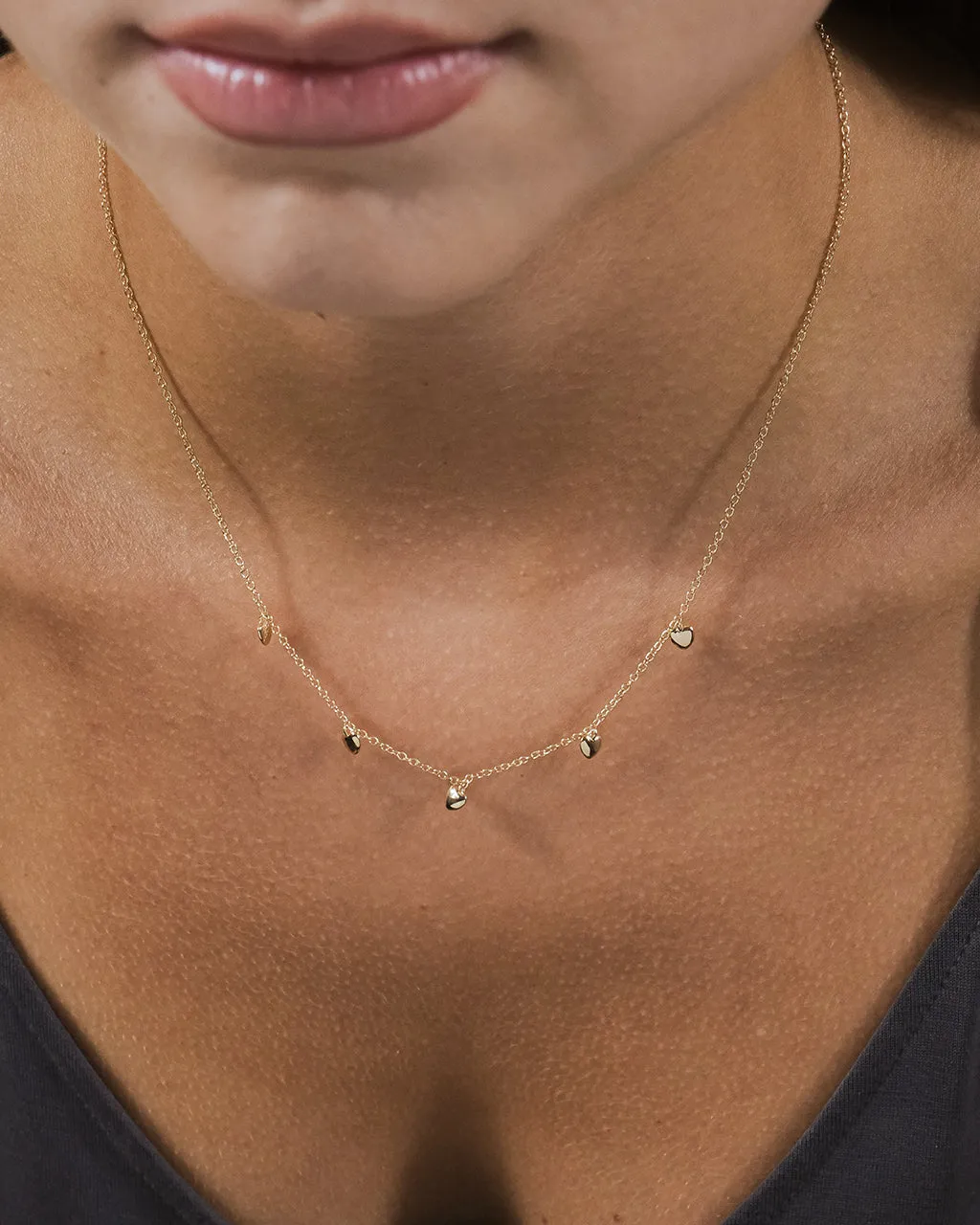 Stationed Heart Charm Necklace