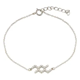 Sterling Silver 925 Rhodium Plated Aquarius CZ Adjustable Link Bracelet