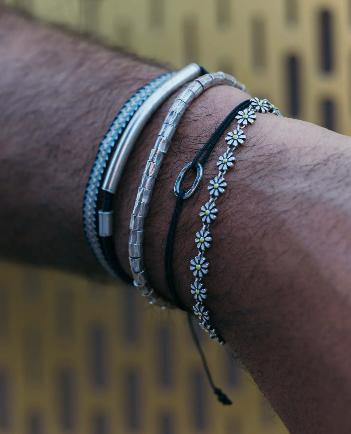 Sterling Silver Bracelet With Hammered Beads