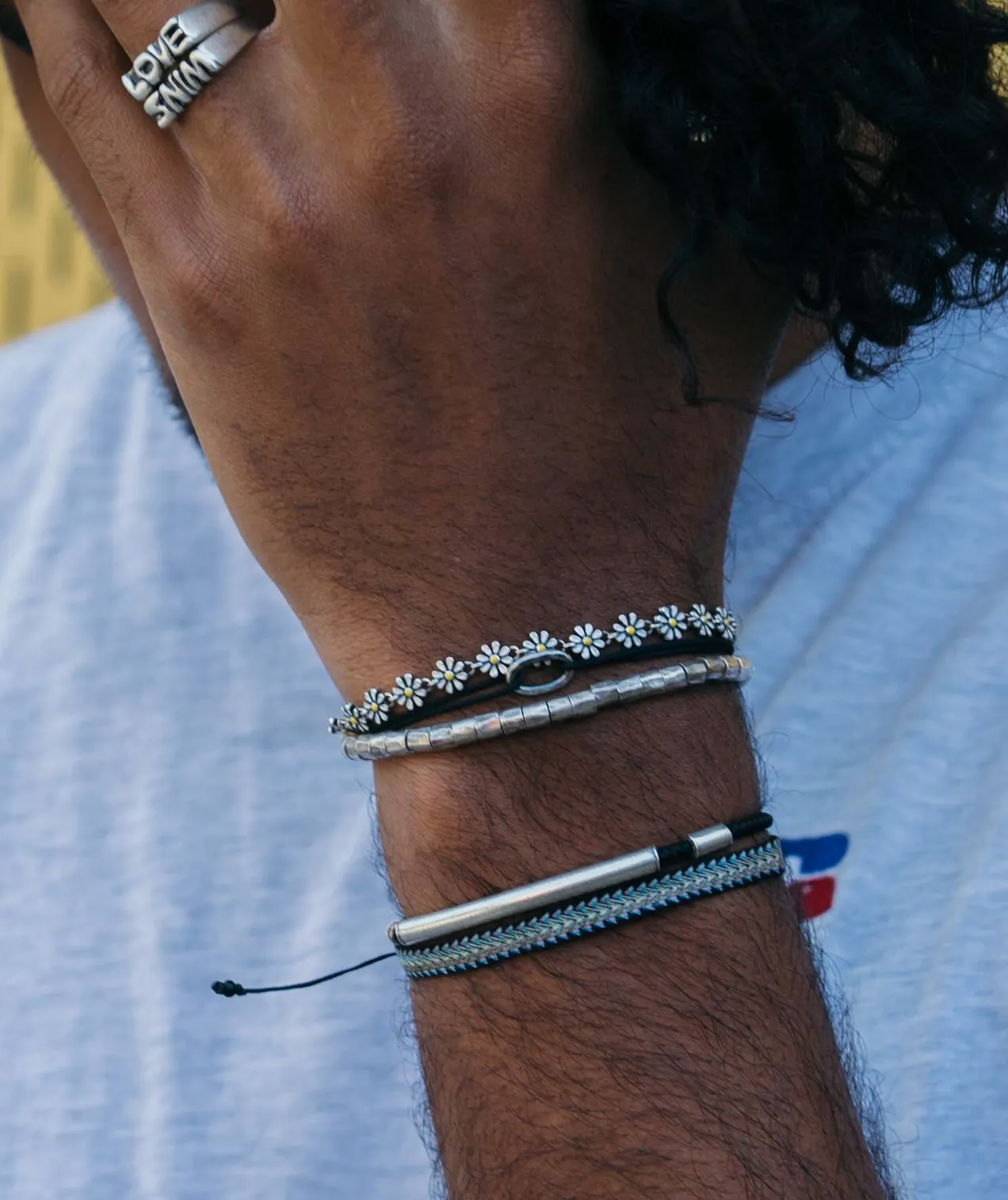 Sterling Silver Bracelet With Hammered Beads