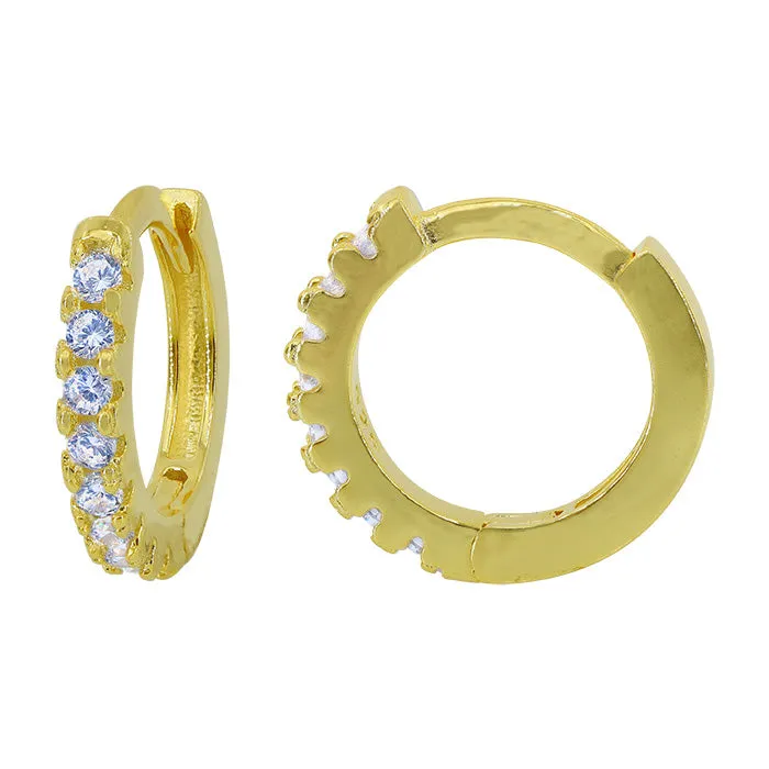 Sterling Silver Gold Plated Mini CZ Huggie Earrings