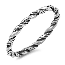 Sterling Silver Toe Rings for Women, Braided Twist Design, Stackable, Non-Adjustable (5)