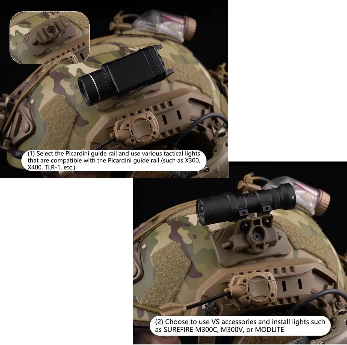 Tactical Helmet Mount for X300/X400/TLR-1/Surefire Series Lamp with 360 Rotate and Hoo&Loop Fast-Attach, Nylon Material,