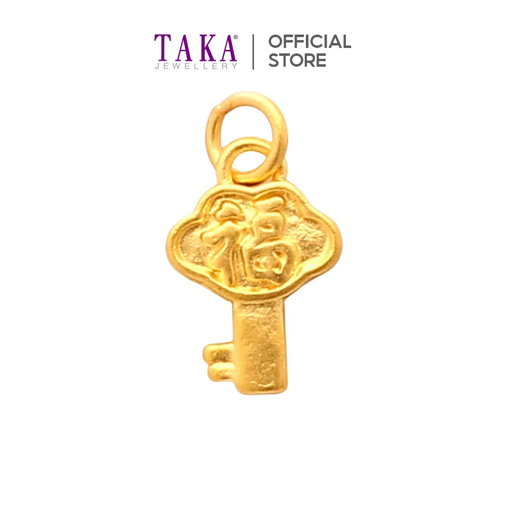 TAKA Jewellery 999 Pure Gold Mini Key With Fu Pendant