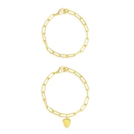 Tarnish Resistant 14k Gold Plated Heart Paper Clip Chain Set