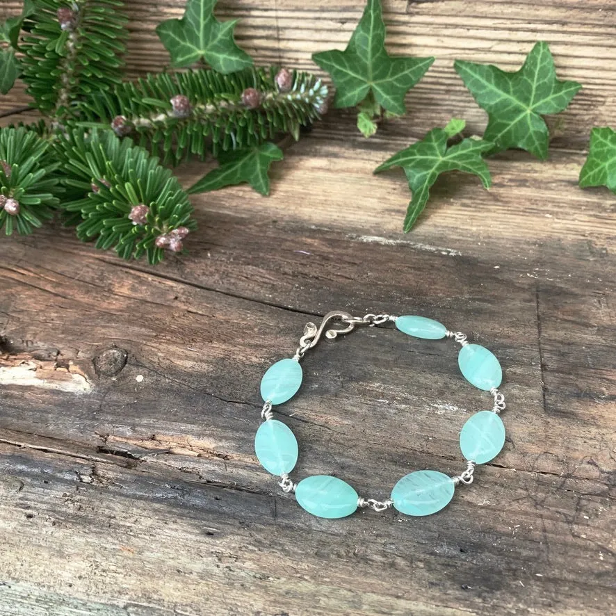 Teal blue Agate and Sterling silver bracelet