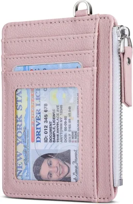 Teskyer Slim Minimalist Wallet, RFID Blocking Credit Card Holder Leather Wallet with Zipper Pocket for Men Women - Lichee Dark Pink